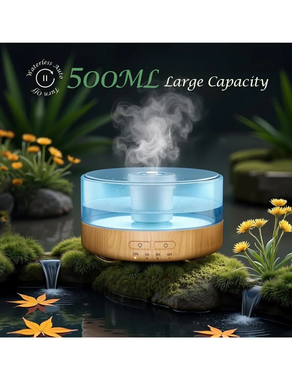 Essential oil Diffuser for home: 500ML aroma diffuser with fireplace flame light